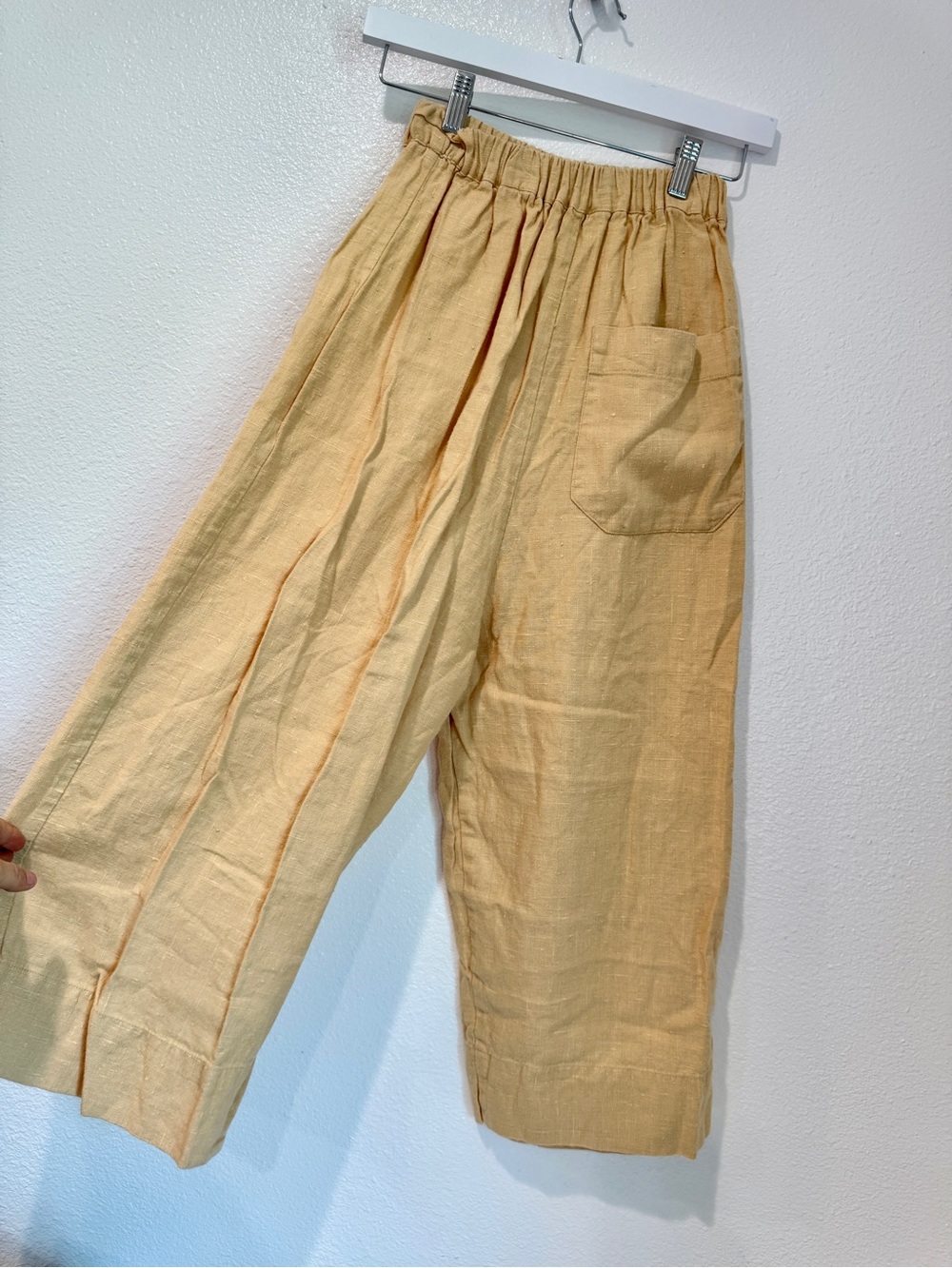 Nettle Studios Linen Yellow Tan Wide Leg Pants Elastic Waist Back Pocket XS